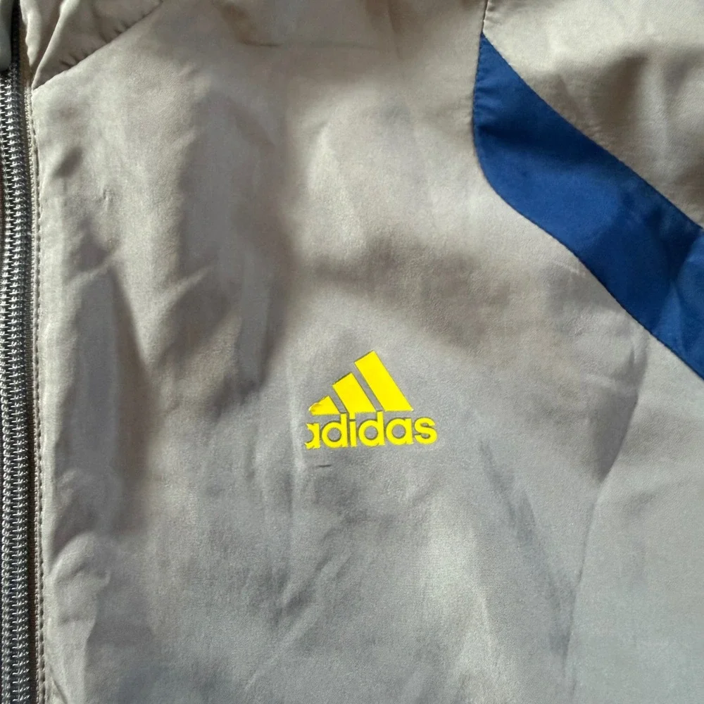 Adidas Track Jacket Mens Small Gray Blue Climalite Full Zip 3 Stripe RN 88387